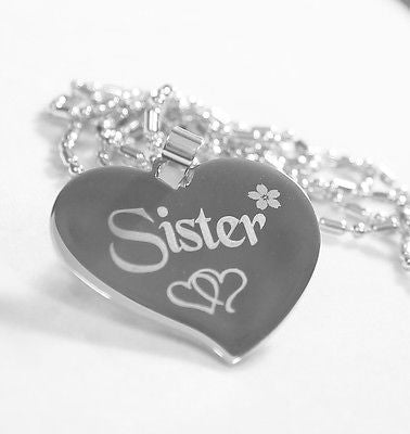SISTER HEART STAINLESS STEEL PENDANT DOG TAG NECKLACE FREE ENGRAVING - Samstagsandmore