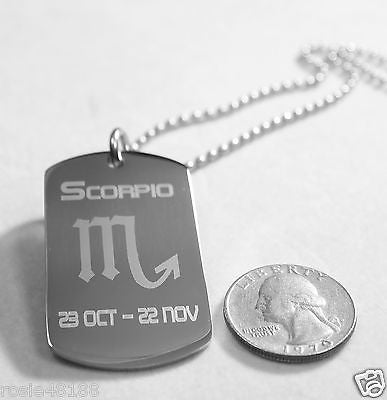 SCORPIO ZODIAC SIGN TRAITS DOG TAG NECKLACE PENDANT STAINLESS STEEL - Samstagsandmore