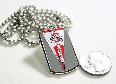 OHIO STATE BUCKEYES PENNANT STAINLESS STEEL DOG TAG NECKLACE  3D BALL CHAIN - Samstagsandmore