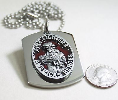 FIRE FIGHTER  PENDANT X LARGE  DOG TAG STAINLESS STEEL NECKLACE LOGO - Samstagsandmore