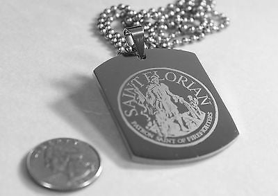 SAINT FLORIAN IMAGE FIREMAN SOLID STAINLESS STEEL ENGRAVE NAME DOG TAG NECKLACE - Samstagsandmore
