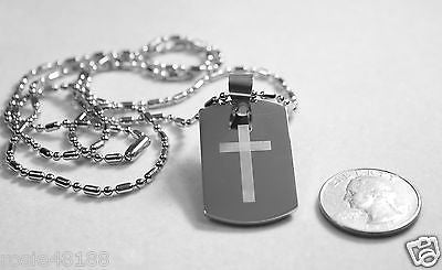 SERENITY  PRAYER  CROSS STAINLESS STE 3D SMALLER SAUSAGE CHAIN DOG TAG NECKLACE - Samstagsandmore