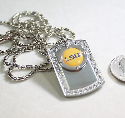 LSU LOUISIANA STATE BLING  NECKLACE PENDANT CZ STAINLESS DOG TAG - Samstagsandmore
