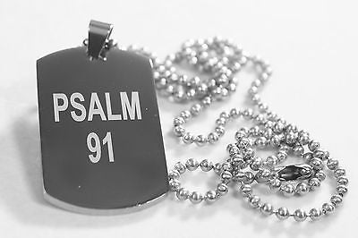 PSALM 91 SOLID THICK MIRROR  STAINLESS STEEL DOG TAG STAINLESS BALL CHAIN 30" - Samstagsandmore