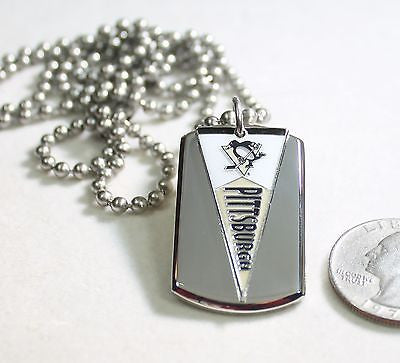 PITTSBURGH PENGUINS NHL PENNANT STAINLESS STEEL DOG TAG NECKLACE  3D BALL CHAIN - Samstagsandmore