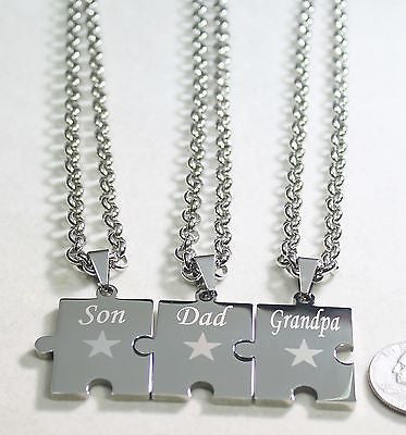 SON DAD GRANDPA PUZZLE PIECE SOLID STAINLESS STEEL ROLO  CHAIN NECKLACE - Samstagsandmore