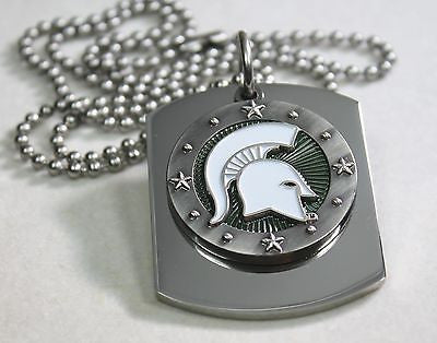 MICHIGAN STATE SPARTANS  X LARGE  DOG TAG STAINLESS STEEL NECKLACE LOGO - Samstagsandmore