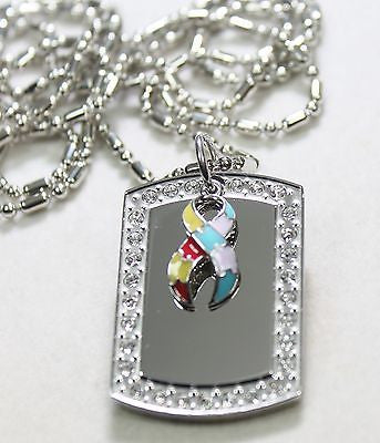Autism bling CZ necklace pendant stainless steel dog tag pendant - Samstagsandmore