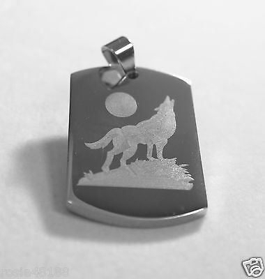 WOLF HOWLING AT THE MOON SOLID STAINLESS STEEL DOG TAG NECKLACE PENDANT - Samstagsandmore