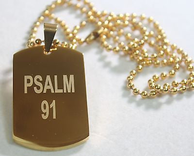 PSALM 91 SOLID THICK STAINLESS STEEL IPG GOLD PLATED DOG TAG BALL CHAIN 30" - Samstagsandmore