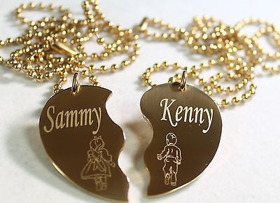 IPG STAINLESS STEEL GOLD SPLIT HEART NECKLACE GIRL BOY  FREE ENGRAVE - Samstagsandmore