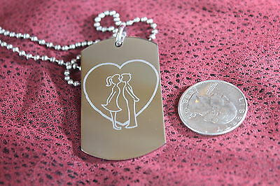 VALENTINES DAY LOVE BOY KISS GIRL DOG TAG NECKLACE STAINLESS STEEL - Samstagsandmore