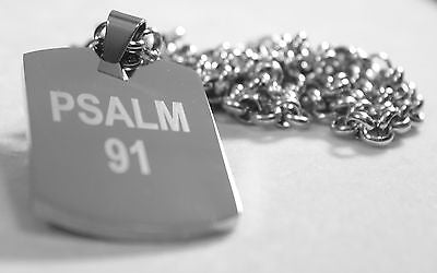 PSALM 91 SOLID THICK MIRROR  STAINLESS STEEL DOG TAG STAINLESS ROLO CHAIN 30" - Samstagsandmore