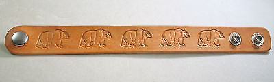 Bear image hand stamped and stained leather bracelet adjustable - Samstagsandmore