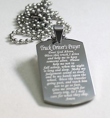 TRUCK DRIVER PRAYER SOLID THICK STAINLESS STEEL NECKLACE PENDANT DOG TAG - Samstagsandmore