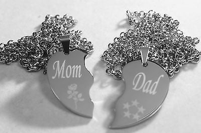 SOLID STAINLESS STEEL MOM DAD SPLIT HEART NECKLACES LOVE FREE ENGRAVING - Samstagsandmore