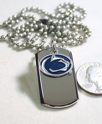 PENN STATE LOGO STAINLESS STEEL DOG TAG NECKLACE  3D BALL CHAIN - Samstagsandmore