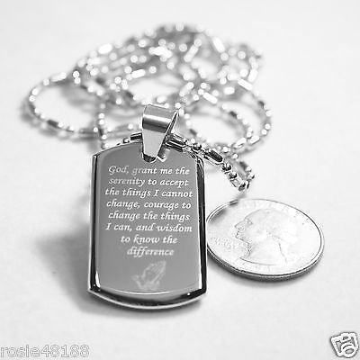 SERENITY  PRAYER  CROSS STAINLESS STE 3D SMALLER SAUSAGE CHAIN DOG TAG NECKLACE - Samstagsandmore