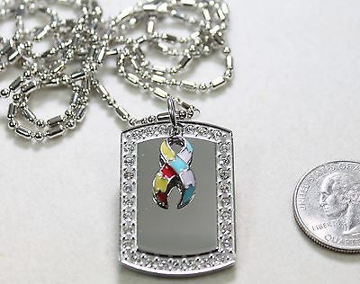 Autism bling CZ necklace pendant stainless steel dog tag pendant - Samstagsandmore