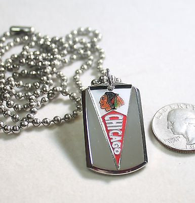 Chicago Blackhawks NHL pennant stainless steel dog tag necklace 3D ball chain - Samstagsandmore