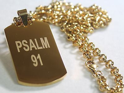 PSALM 91 THICK GOLD IPG PLATED OVER SOLID STAINLESS STEEL ROLO STAINLESS CHAIN - Samstagsandmore