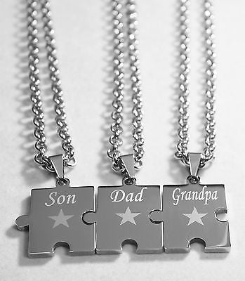 SON DAD GRANDPA PUZZLE PIECE SOLID STAINLESS STEEL ROLO  CHAIN NECKLACE - Samstagsandmore