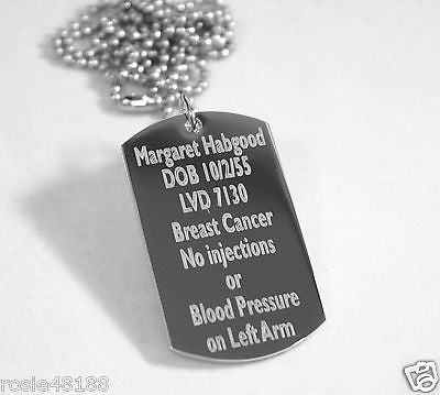 MEDICAL ALERT  DNR THICK SILVER  STAINLESS STEEL  DOG TAG NECKLACE FREE  ENGRAVING - Samstagsandmore