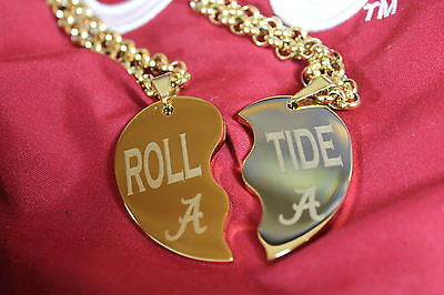 SOLID STAINLESS IPG GOLD PLATED SPLIT HEART NECKLACES ALABAMA CRIMSON ROLL TIDE - Samstagsandmore