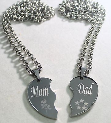 SOLID STAINLESS STEEL MOM DAD SPLIT HEART NECKLACES LOVE FREE ENGRAVING - Samstagsandmore