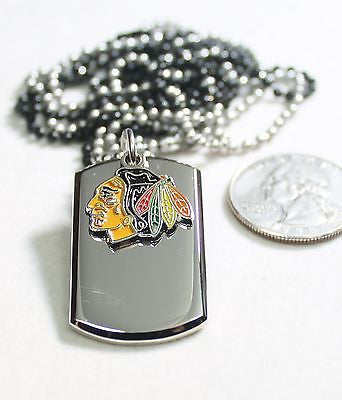 STAINLESS STEEL NHL CHICAGO BLACKHAWKS NECKLACE DOGTAG PENDANT ENGRAVE - Samstagsandmore