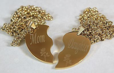 SOLID STAINLESS IPG GOLD PLATED THICK MOM DAUGHTER SPLIT HEART NECKLACES - Samstagsandmore
