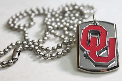 SOLID STAINLESS STEEL 3D TAG OKLAHOMA UNIVERSITY TAG NECKLACE PENDANT - Samstagsandmore