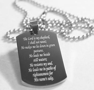 PSALM 23  THICK  NECKLACE  DOG TAG STAINLESS STEEL BALL CHAIN PRAYER MEMORIAL - Samstagsandmore