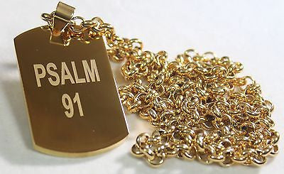 PSALM 91 THICK GOLD IPG PLATED OVER SOLID STAINLESS STEEL ROLO STAINLESS CHAIN - Samstagsandmore