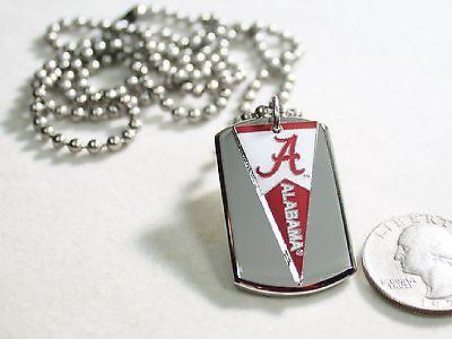 ALABAMA CRIMSON TIDE PENNANT STAINLESS STEEL DOG TAG NECKLACE  3D BALL CHAIN - Samstagsandmore