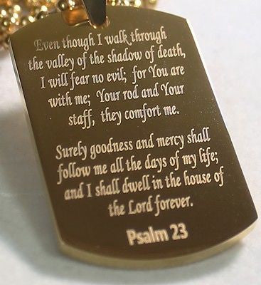 PSALM 23 THICK  IPG GOLD  NECKLACE  DOG TAG STAINLESS STEEL ROLO CHAIN - Samstagsandmore