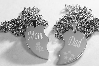 SOLID STAINLESS STEEL MOM DAD SPLIT HEART NECKLACES LOVE FREE ENGRAVING - Samstagsandmore