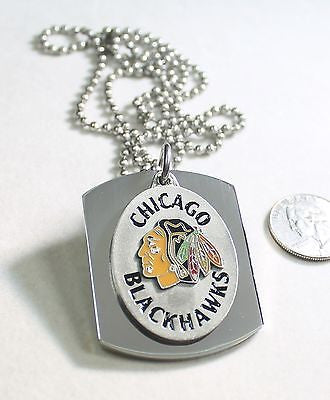 Chicago Blackhawks NHL pendant X large dog tag stainless steel necklace logo - Samstagsandmore