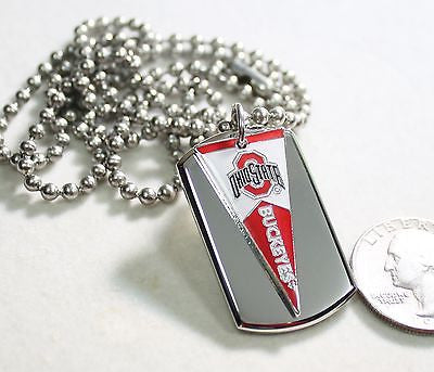 OHIO STATE BUCKEYES PENNANT STAINLESS STEEL DOG TAG NECKLACE  3D BALL CHAIN - Samstagsandmore
