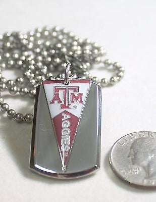 TEXAS ATM AGGIES PENNANT STAINLESS STEEL DOG TAG NECKLACE  3D BALL CHAIN - Samstagsandmore