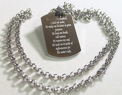 PSALM 23  THICK  NECKLACE  DOG TAG STAINLESS STEEL ROLO CHAIN PRAYER MEMORIAL - Samstagsandmore