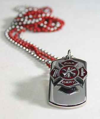 Small Maltese Cross with American Flag Firefighter Pendant Necklace