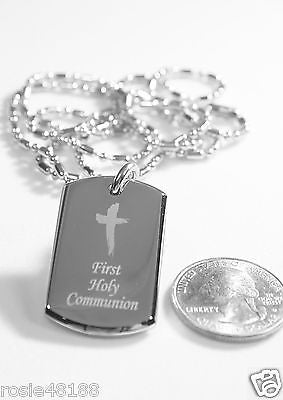 HOLY FIRST COMMUNION CHILD DOG TAG NECKLACE BEVELED STAINLESS STEEL - Samstagsandmore