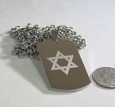 STAR OF DAVID  SOLID THICK STAINLESS STEEL HIGH SHINE DOG TAG NECKLACE - Samstagsandmore
