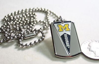 UNIVERSITY OF MICHIGAN PENNANT STAINLESS STEEL DOG TAG NECKLACE  3D BALL CHAIN - Samstagsandmore