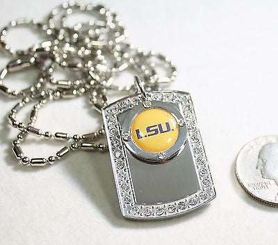 LSU LOUISIANA STATE BLING  NECKLACE PENDANT CZ STAINLESS DOG TAG - Samstagsandmore