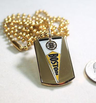 Boston Bruins NHL IPG pennant stainless steel dog tag necklace 3D ball chain - Samstagsandmore