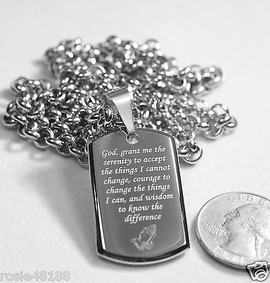 SERENITY  PRAYER  CROSS 3D SMALLER STAINLESS STEEL HIGH SHINE DOG TAG NECKLACE - Samstagsandmore