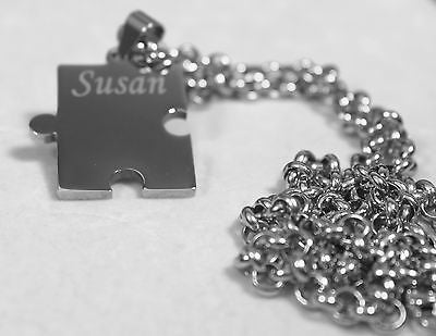 Autism awareness thick puzzle piece solid stainless steel dog tag necklace - Samstagsandmore