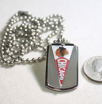 Chicago Blackhawks NHL pennant stainless steel dog tag necklace 3D ball chain - Samstagsandmore